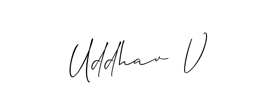 Also You can easily find your signature by using the search form. We will create Uddhav  V name handwritten signature images for you free of cost using Allison_Script sign style. Uddhav  V signature style 2 images and pictures png