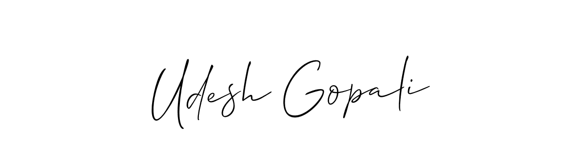 How to make Udesh Gopali name signature. Use Allison_Script style for creating short signs online. This is the latest handwritten sign. Udesh Gopali signature style 2 images and pictures png