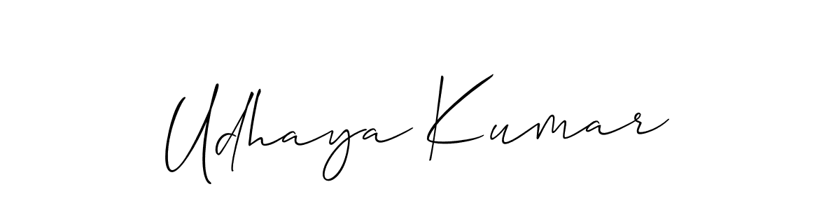 The best way (Allison_Script) to make a short signature is to pick only two or three words in your name. The name Udhaya Kumar include a total of six letters. For converting this name. Udhaya Kumar signature style 2 images and pictures png