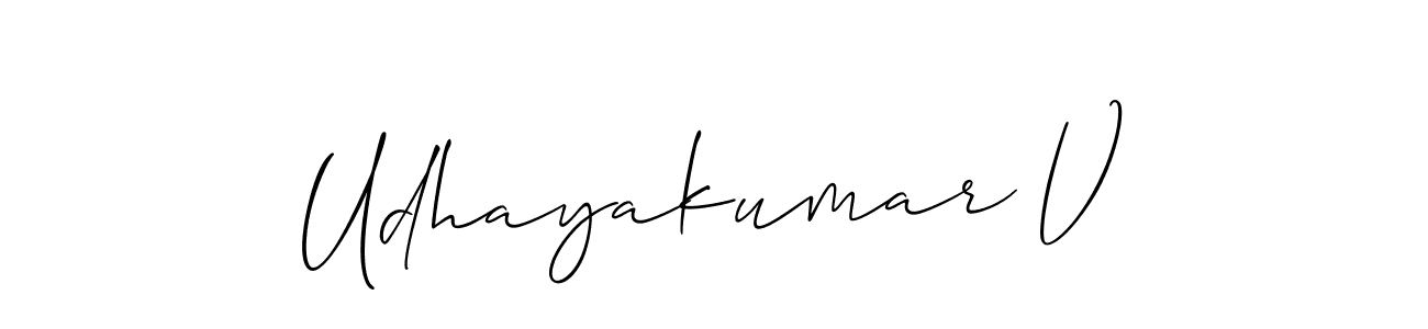 Make a beautiful signature design for name Udhayakumar V. With this signature (Allison_Script) style, you can create a handwritten signature for free. Udhayakumar V signature style 2 images and pictures png