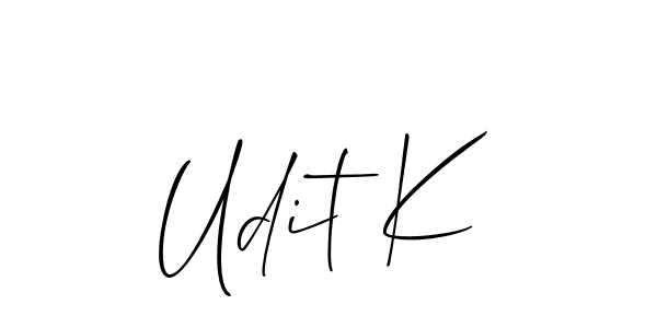 Make a beautiful signature design for name Udit K. With this signature (Allison_Script) style, you can create a handwritten signature for free. Udit K signature style 2 images and pictures png