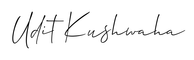 Express your personality with a custom Udit Kushwaha signature crafted with Allison_Script typography. Free transparent PNG download available. Udit Kushwaha signature style 2 images and pictures png