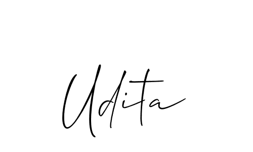 Make a beautiful signature design for name Udita. With this signature (Allison_Script) style, you can create a handwritten signature for free. Udita signature style 2 images and pictures png