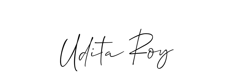 How to make Udita Roy name signature. Use Allison_Script style for creating short signs online. This is the latest handwritten sign. Udita Roy signature style 2 images and pictures png
