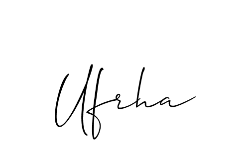 Make a beautiful signature design for name Ufrha. With this signature (Allison_Script) style, you can create a handwritten signature for free. Ufrha signature style 2 images and pictures png