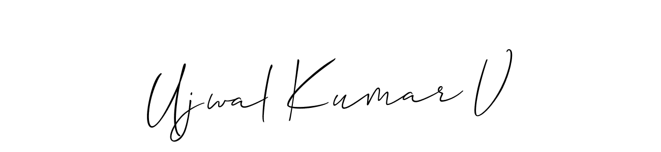 Also You can easily find your signature by using the search form. We will create Ujwal Kumar V name handwritten signature images for you free of cost using Allison_Script sign style. Ujwal Kumar V signature style 2 images and pictures png