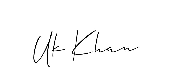 Use a signature maker to create a handwritten signature online. With this signature software, you can design (Allison_Script) your own signature for name Uk Khan. Uk Khan signature style 2 images and pictures png