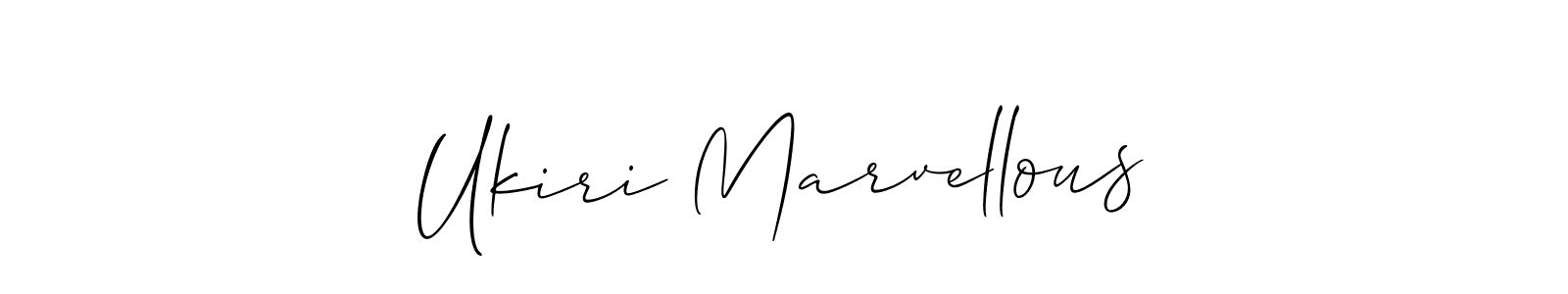 if you are searching for the best signature style for your name Ukiri Marvellous. so please give up your signature search. here we have designed multiple signature styles  using Allison_Script. Ukiri Marvellous signature style 2 images and pictures png
