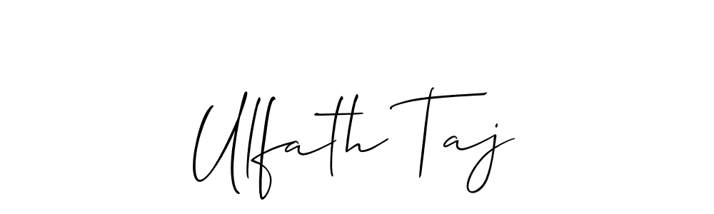 The best way (Allison_Script) to make a short signature is to pick only two or three words in your name. The name Ulfath Taj include a total of six letters. For converting this name. Ulfath Taj signature style 2 images and pictures png