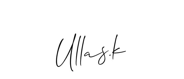 if you are searching for the best signature style for your name Ullas.k. so please give up your signature search. here we have designed multiple signature styles  using Allison_Script. Ullas.k signature style 2 images and pictures png