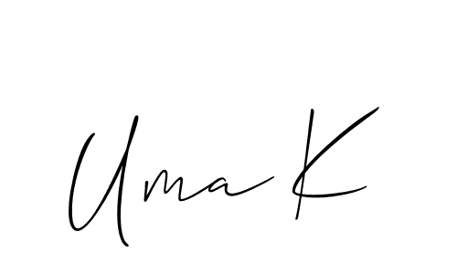 Allison_Script is a professional signature style that is perfect for those who want to add a touch of class to their signature. It is also a great choice for those who want to make their signature more unique. Get Uma K name to fancy signature for free. Uma K signature style 2 images and pictures png
