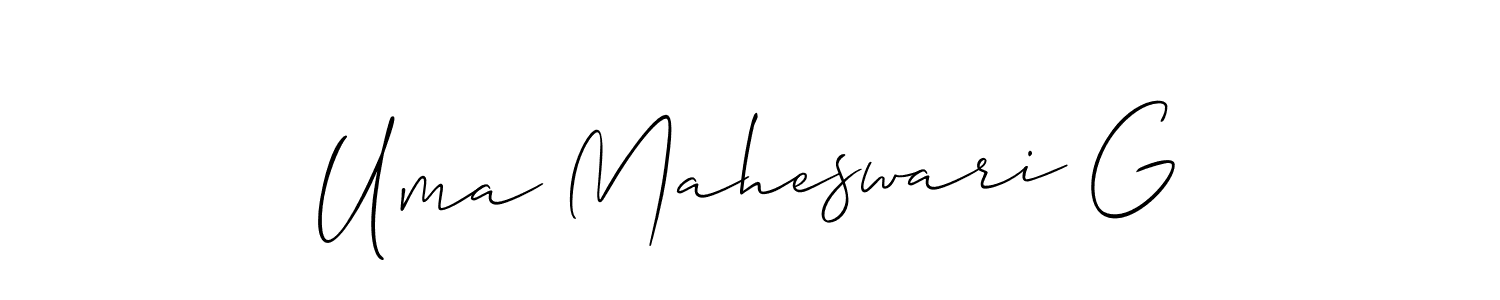 Use a signature maker to create a handwritten signature online. With this signature software, you can design (Allison_Script) your own signature for name Uma Maheswari G. Uma Maheswari G signature style 2 images and pictures png