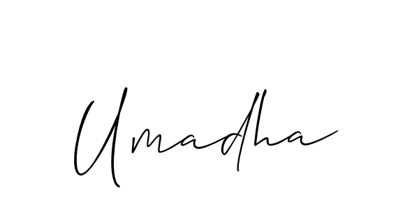 Similarly Allison_Script is the best handwritten signature design. Signature creator online .You can use it as an online autograph creator for name Umadha. Umadha signature style 2 images and pictures png