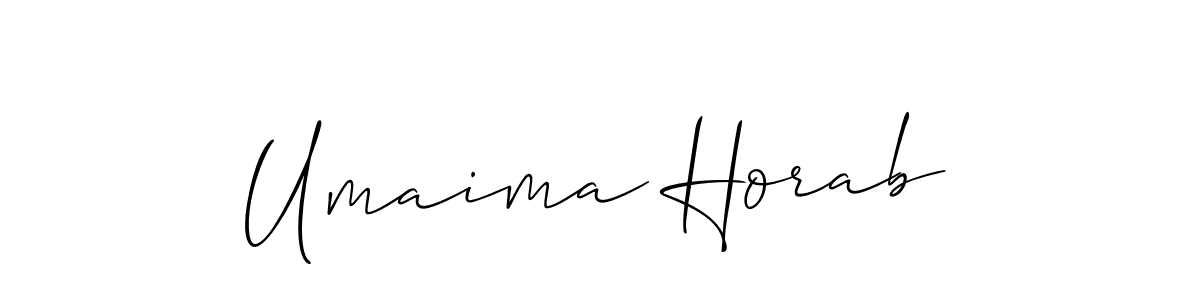 It looks lik you need a new signature style for name Umaima Horab. Design unique handwritten (Allison_Script) signature with our free signature maker in just a few clicks. Umaima Horab signature style 2 images and pictures png