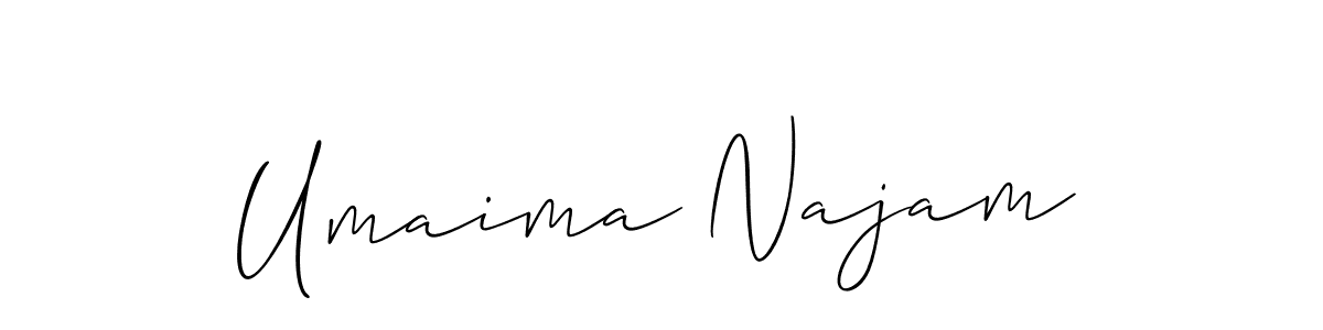 Use a signature maker to create a handwritten signature online. With this signature software, you can design (Allison_Script) your own signature for name Umaima Najam. Umaima Najam signature style 2 images and pictures png