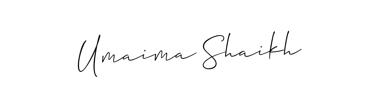 Allison_Script is a professional signature style that is perfect for those who want to add a touch of class to their signature. It is also a great choice for those who want to make their signature more unique. Get Umaima Shaikh name to fancy signature for free. Umaima Shaikh signature style 2 images and pictures png