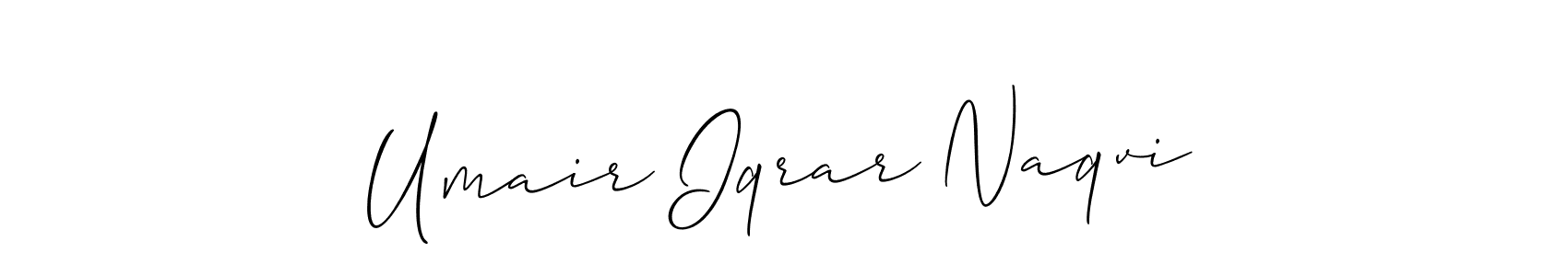 You should practise on your own different ways (Allison_Script) to write your name (Umair Iqrar Naqvi) in signature. don't let someone else do it for you. Umair Iqrar Naqvi signature style 2 images and pictures png