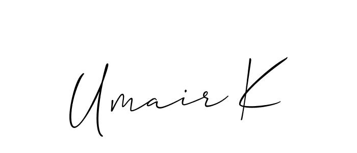 Similarly Allison_Script is the best handwritten signature design. Signature creator online .You can use it as an online autograph creator for name Umair K. Umair K signature style 2 images and pictures png