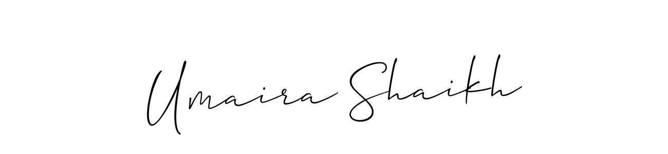 Allison_Script is a professional signature style that is perfect for those who want to add a touch of class to their signature. It is also a great choice for those who want to make their signature more unique. Get Umaira Shaikh name to fancy signature for free. Umaira Shaikh signature style 2 images and pictures png