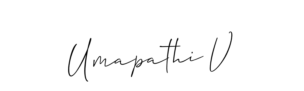 How to make Umapathi V name signature. Use Allison_Script style for creating short signs online. This is the latest handwritten sign. Umapathi V signature style 2 images and pictures png