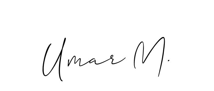 if you are searching for the best signature style for your name Umar M.. so please give up your signature search. here we have designed multiple signature styles  using Allison_Script. Umar M. signature style 2 images and pictures png