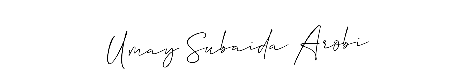 Check out images of Autograph of Umay Subaida Arobi name. Actor Umay Subaida Arobi Signature Style. Allison_Script is a professional sign style online. Umay Subaida Arobi signature style 2 images and pictures png