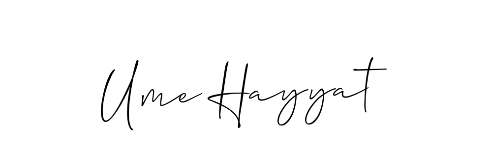 Also You can easily find your signature by using the search form. We will create Ume Hayyat name handwritten signature images for you free of cost using Allison_Script sign style. Ume Hayyat signature style 2 images and pictures png