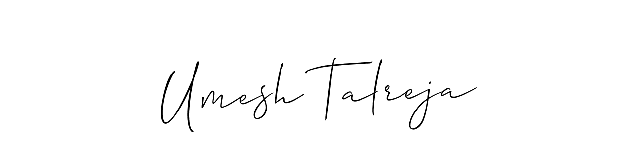 How to make Umesh Talreja name signature. Use Allison_Script style for creating short signs online. This is the latest handwritten sign. Umesh Talreja signature style 2 images and pictures png