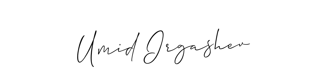 Make a beautiful signature design for name Umid Irgashev. With this signature (Allison_Script) style, you can create a handwritten signature for free. Umid Irgashev signature style 2 images and pictures png