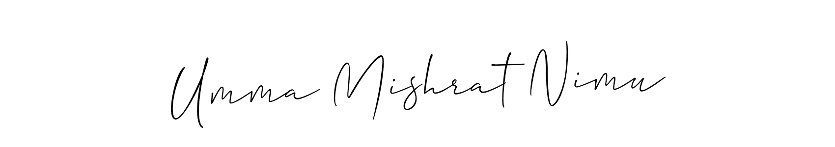 You should practise on your own different ways (Allison_Script) to write your name (Umma Mishrat Nimu) in signature. don't let someone else do it for you. Umma Mishrat Nimu signature style 2 images and pictures png