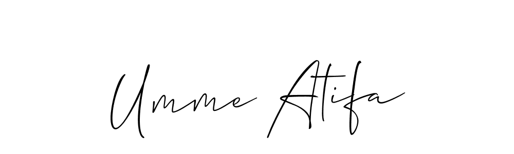 The best way (Allison_Script) to make a short signature is to pick only two or three words in your name. The name Umme Atifa include a total of six letters. For converting this name. Umme Atifa signature style 2 images and pictures png