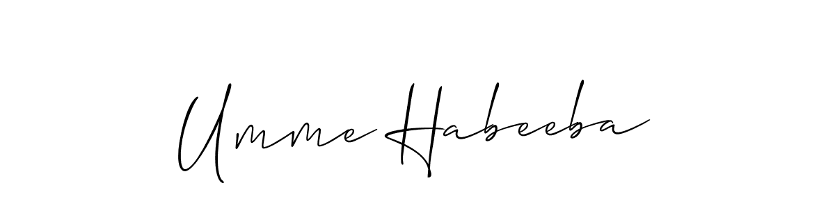 if you are searching for the best signature style for your name Umme Habeeba. so please give up your signature search. here we have designed multiple signature styles  using Allison_Script. Umme Habeeba signature style 2 images and pictures png