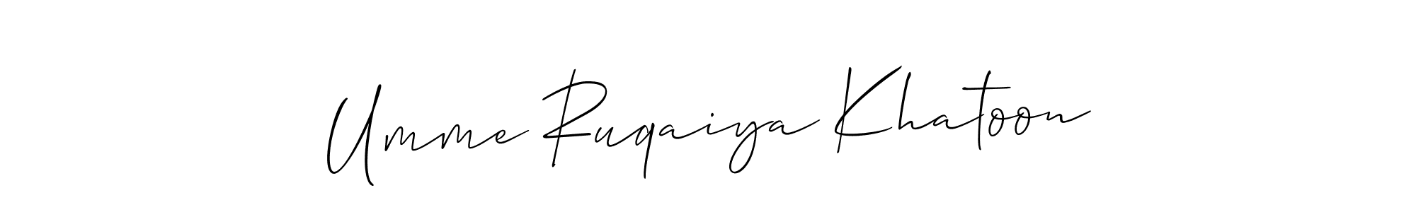 The best way (Allison_Script) to make a short signature is to pick only two or three words in your name. The name Umme Ruqaiya Khatoon include a total of six letters. For converting this name. Umme Ruqaiya Khatoon signature style 2 images and pictures png
