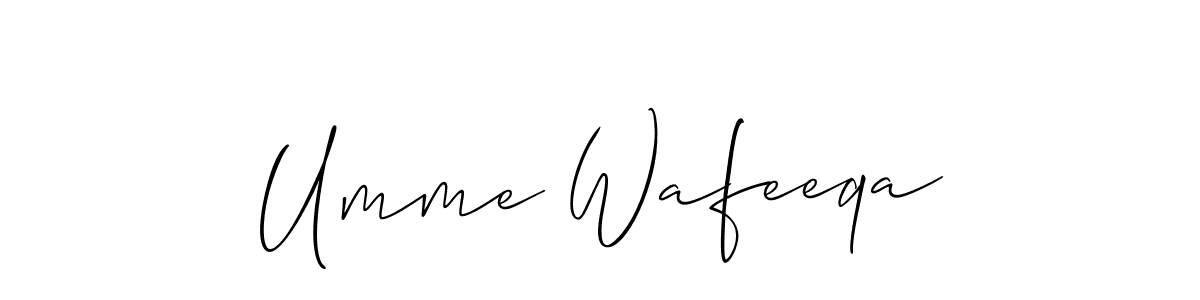 if you are searching for the best signature style for your name Umme Wafeeqa. so please give up your signature search. here we have designed multiple signature styles  using Allison_Script. Umme Wafeeqa signature style 2 images and pictures png