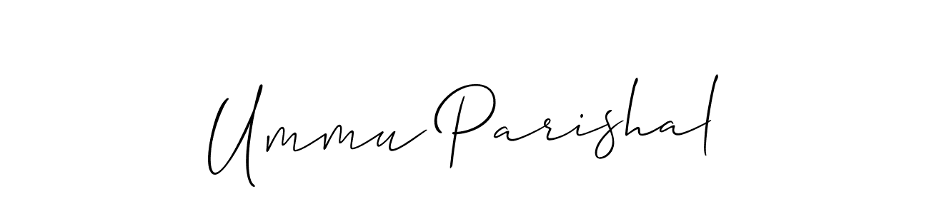 The best way (Allison_Script) to make a short signature is to pick only two or three words in your name. The name Ummu Parishal include a total of six letters. For converting this name. Ummu Parishal signature style 2 images and pictures png
