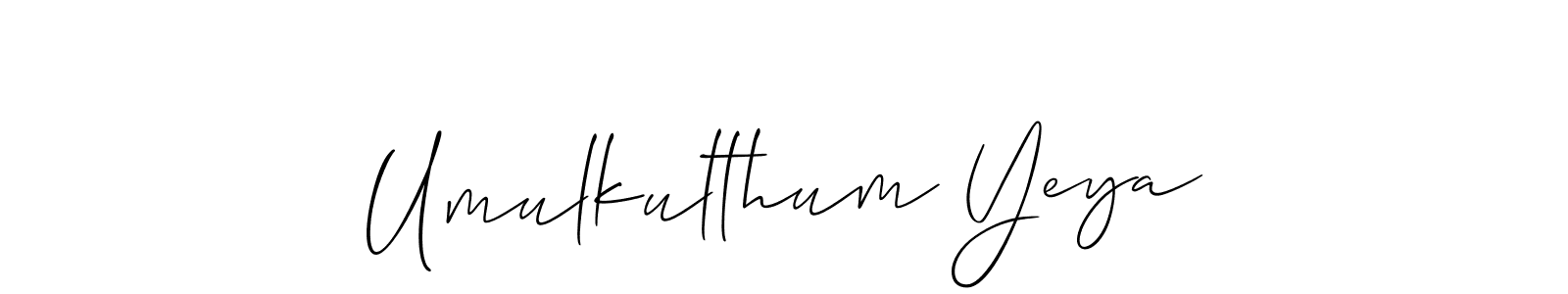 Allison_Script is a professional signature style that is perfect for those who want to add a touch of class to their signature. It is also a great choice for those who want to make their signature more unique. Get Umulkulthum Yeya name to fancy signature for free. Umulkulthum Yeya signature style 2 images and pictures png