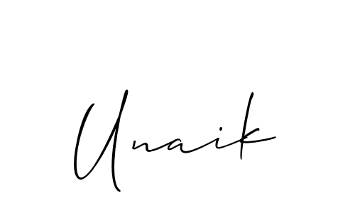 Allison_Script is a professional signature style that is perfect for those who want to add a touch of class to their signature. It is also a great choice for those who want to make their signature more unique. Get Unaik name to fancy signature for free. Unaik signature style 2 images and pictures png