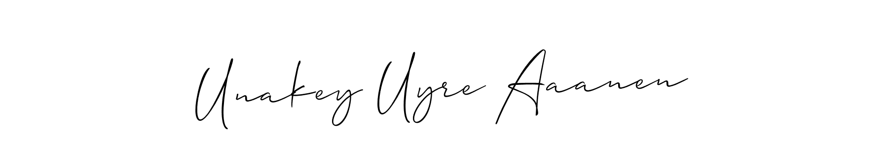 Make a beautiful signature design for name Unakey Uyre Aaanen. With this signature (Allison_Script) style, you can create a handwritten signature for free. Unakey Uyre Aaanen signature style 2 images and pictures png
