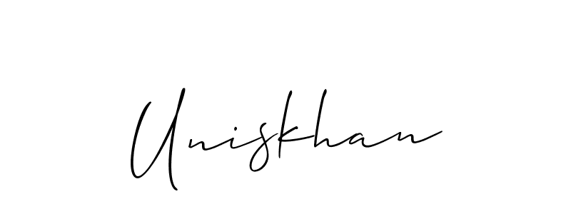 The best way (Allison_Script) to make a short signature is to pick only two or three words in your name. The name Uniskhan include a total of six letters. For converting this name. Uniskhan signature style 2 images and pictures png