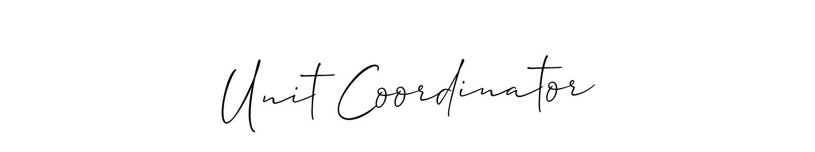 Use a signature maker to create a handwritten signature online. With this signature software, you can design (Allison_Script) your own signature for name Unit Coordinator. Unit Coordinator signature style 2 images and pictures png