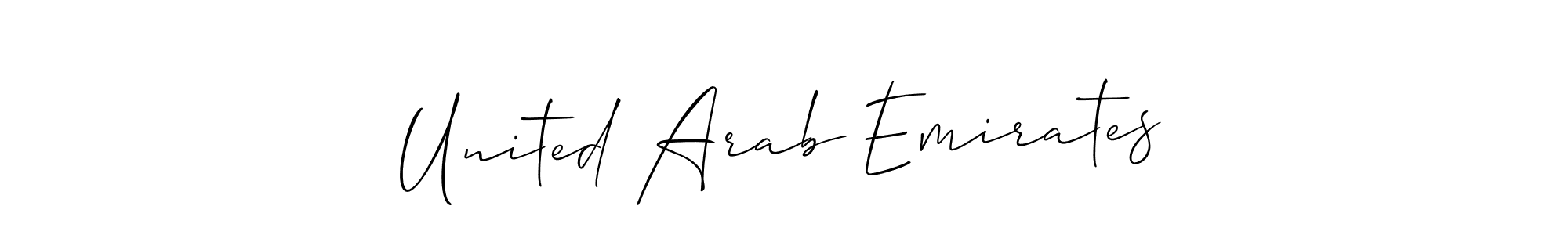 Design your own signature with our free online signature maker. With this signature software, you can create a handwritten (Allison_Script) signature for name United Arab Emirates. United Arab Emirates signature style 2 images and pictures png