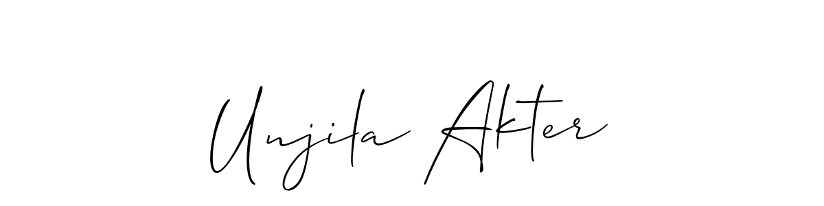 Also You can easily find your signature by using the search form. We will create Unjila Akter name handwritten signature images for you free of cost using Allison_Script sign style. Unjila Akter signature style 2 images and pictures png