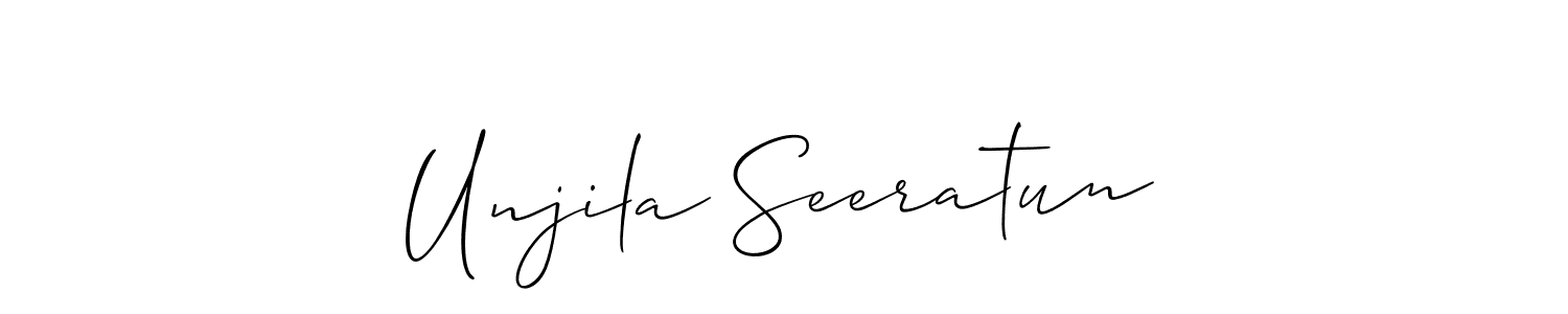 Also You can easily find your signature by using the search form. We will create Unjila Seeratun name handwritten signature images for you free of cost using Allison_Script sign style. Unjila Seeratun signature style 2 images and pictures png