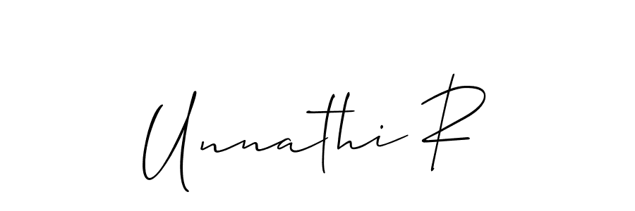 The best way (Allison_Script) to make a short signature is to pick only two or three words in your name. The name Unnathi R include a total of six letters. For converting this name. Unnathi R signature style 2 images and pictures png