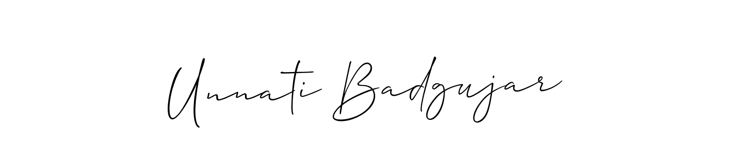 Similarly Allison_Script is the best handwritten signature design. Signature creator online .You can use it as an online autograph creator for name Unnati Badgujar. Unnati Badgujar signature style 2 images and pictures png