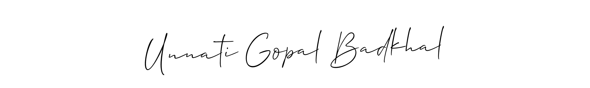You should practise on your own different ways (Allison_Script) to write your name (Unnati Gopal Badkhal) in signature. don't let someone else do it for you. Unnati Gopal Badkhal signature style 2 images and pictures png