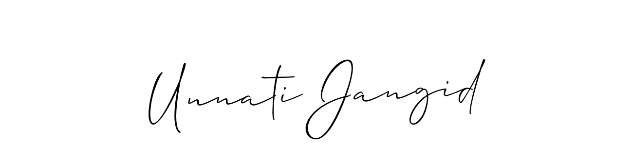 You should practise on your own different ways (Allison_Script) to write your name (Unnati Jangid) in signature. don't let someone else do it for you. Unnati Jangid signature style 2 images and pictures png