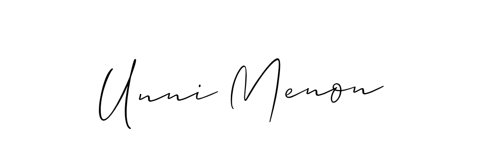 It looks lik you need a new signature style for name Unni Menon. Design unique handwritten (Allison_Script) signature with our free signature maker in just a few clicks. Unni Menon signature style 2 images and pictures png