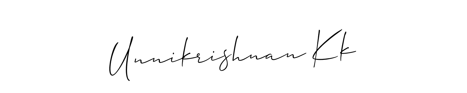 Create a beautiful signature design for name Unnikrishnan Kk. With this signature (Allison_Script) fonts, you can make a handwritten signature for free. Unnikrishnan Kk signature style 2 images and pictures png