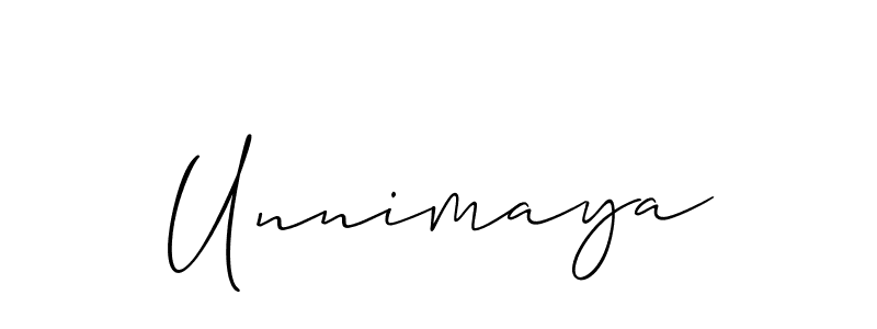 Make a beautiful signature design for name Unnimaya. With this signature (Allison_Script) style, you can create a handwritten signature for free. Unnimaya signature style 2 images and pictures png